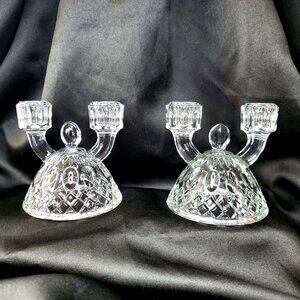 VTG 2 Imperial Glass Diamond Thumbprint Double Candlestick Taper Candle Holders
